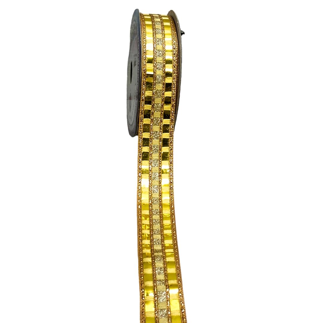 Gold ribbon with decorative edge on a white background
